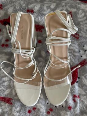 PrettyLittleThing White Clear Strap Lace-Up Block Heels